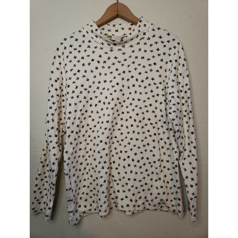 Vtg Womens MEDIUM Columbia Long Sleeve Mock Neck Shirt Pullover ALL OVER PRINT
